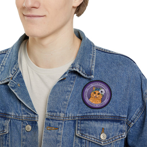 No Thoughts Only Vibes Cat Iron-On Patch - Fun & Whimsical Accessories for Jackets, Bags, & More