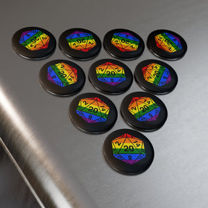 Rainbow Pride D20 - Button Magnet, Round (1 & 10 pcs)