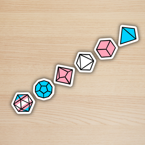 Trans Pride Polyhedral Dice Sticker set